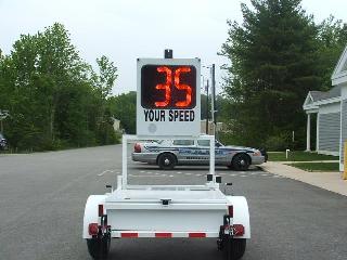 Speed Monitoring Trailer showing speed of passing car