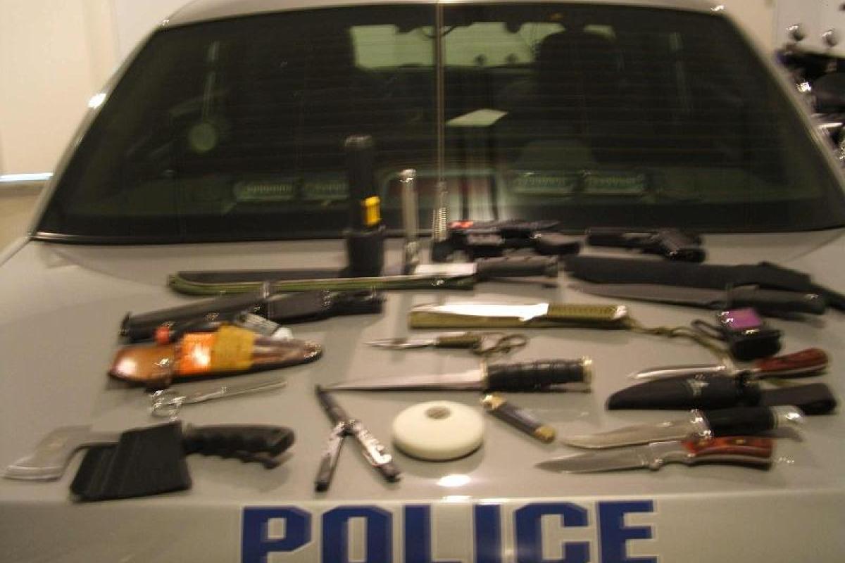 Knives confiscated on a call, all but one were from the same suspect. 